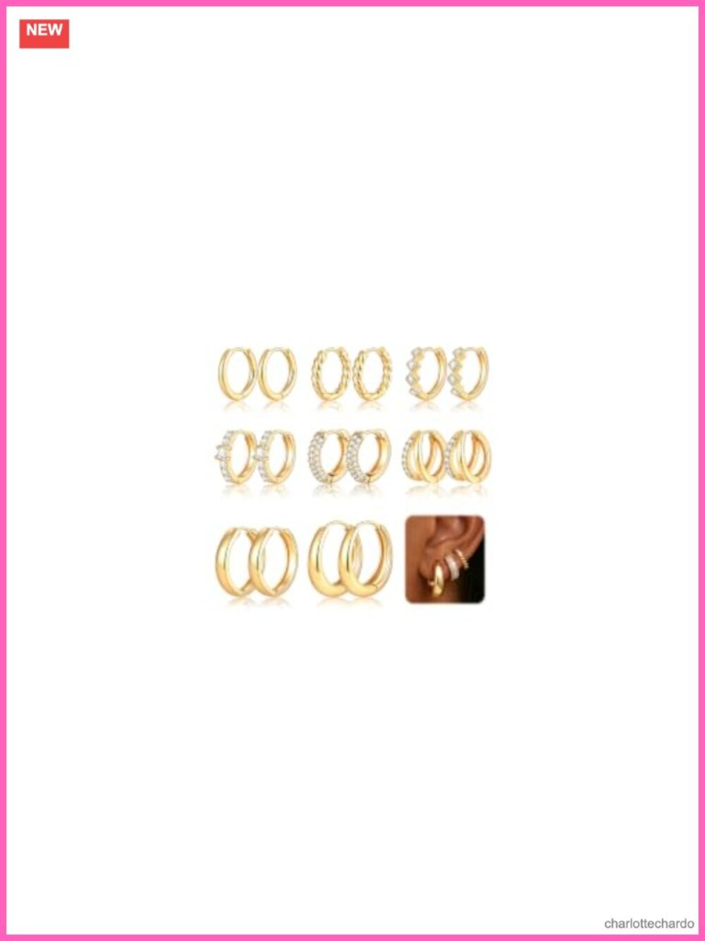 8 Pairs Gold Plated Hoop Earrings Set for Women Hypoallergenic Stackable